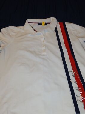 Tommy Hilfiger White Polo Shirt with Red & Navy Stripes
